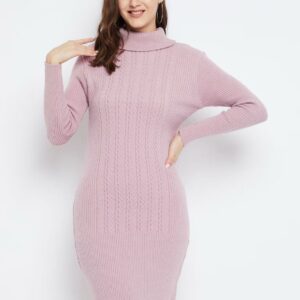 women winterwear solid lavender woollen dress